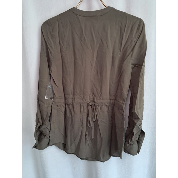ModCloth Trusty Travel Tie Waist Button Up Top Shirt Olive Green Size XXS - Picture 5 of 12